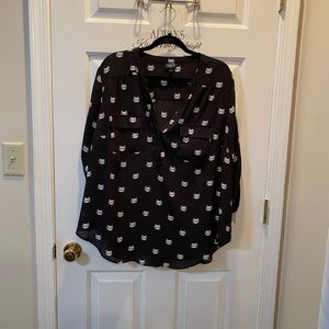 Harper- Cat Print pullover blouse